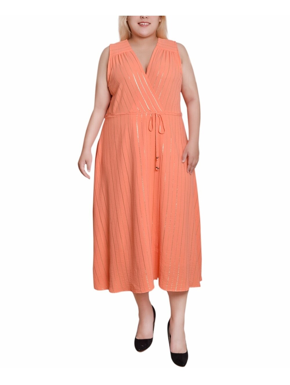 NY Collection Plus Size Sleeve Dark Coral Gold 3X